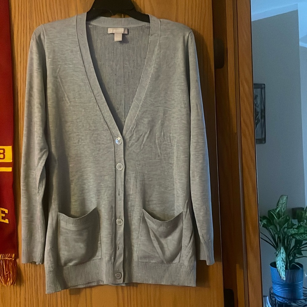Banana Republic Sweater Women Large,Grey Button Up Cardigan Lightweight